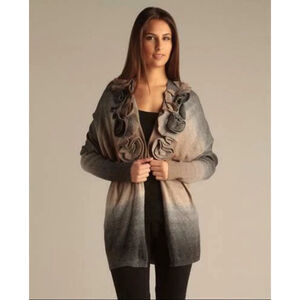 Tempo Paris Grey Beige Ombré Rosette Appliqué Open Cardigan Viscose Blend Small